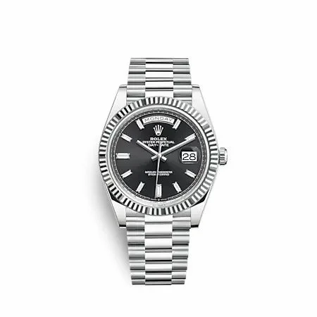 Rolex Day-Date 40 Platinum - Fluted / Black - Baguette 228236-0004 (M228236-0004)